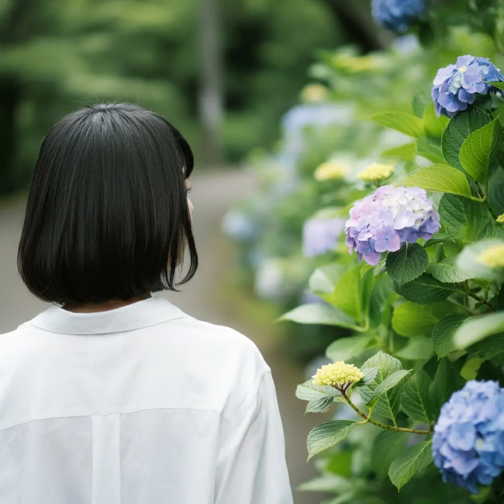 公園をあるく白いシャツの女性